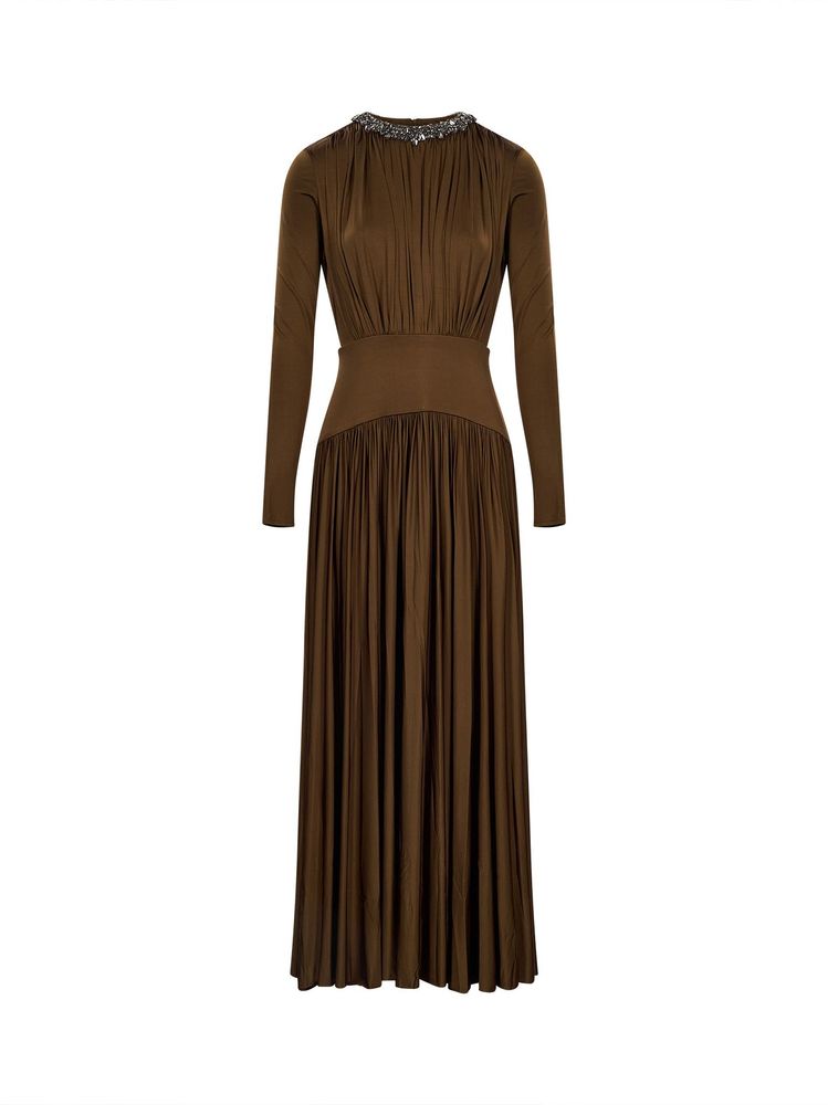 Roland Mouret Embellished Neck Long Sleeved Gathered Dress