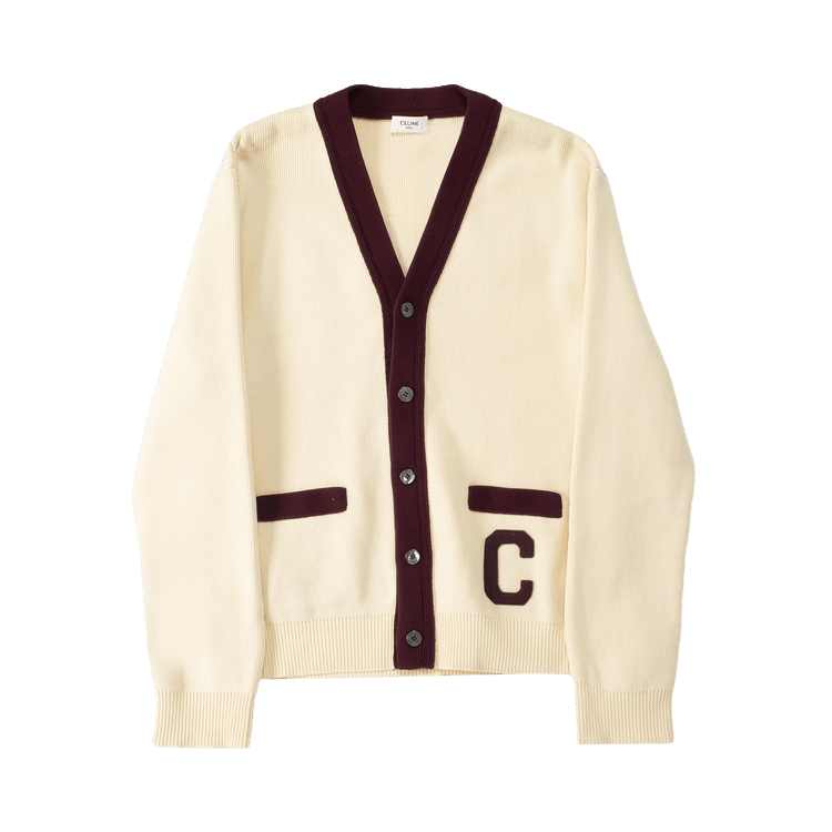 CELINE Cardigan 'Ecru/Burgundy'