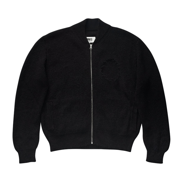 MM6 Maison Margiela Destroyed Zip Up Cardigan 'Black'