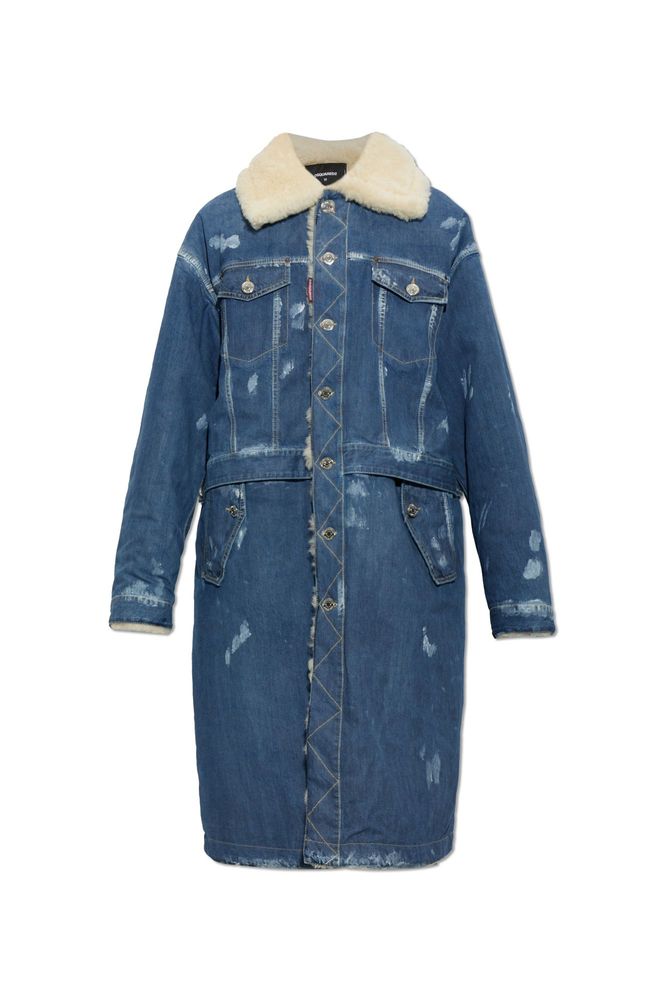Dsquared2 Shearling Lined Long Denim Coat