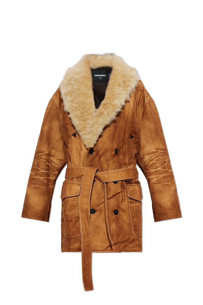 Dsquared2 Shearling Collar Belted Coat