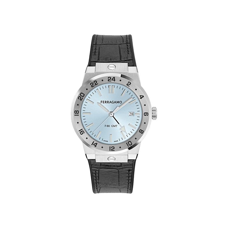 Ferragamo F-80 Classic Gmt Leather Watch 'Stainless Steel'