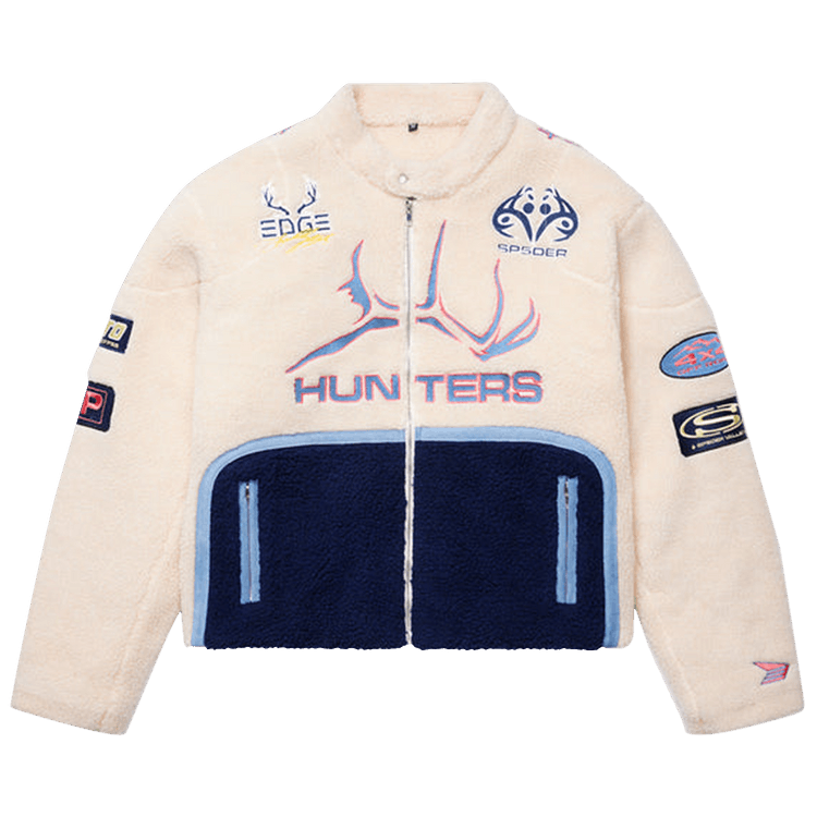 Sp5der Sherpa Hunter Moto Jacket 'Ecru/Navy'