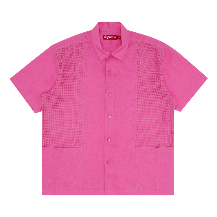 Supreme Mesh Panel Linen Short-Sleeve Shirt 'Pink'