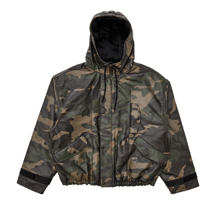 Supreme x Martithé + François Girbaud Hooded Leather Flight Bomber Jacket 'Woodland Camo'