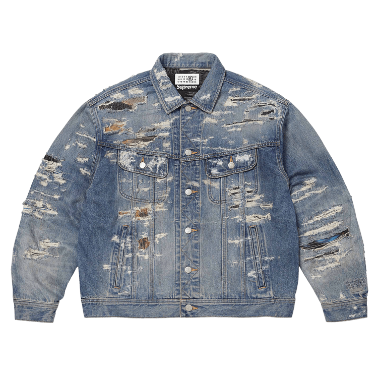 Supreme x MM6 Maison Margiela Distressed Selvedge Denim Trucker Jacket 'Washed Indigo'