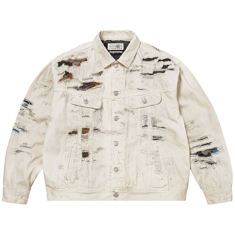 Supreme x MM6 Maison Margiela Distressed Selvedge Denim Trucker Jacket 'White'