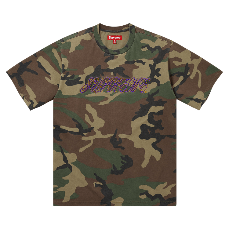 Supreme Raised Script Short-Sleeve Top 'Woodland Camo'