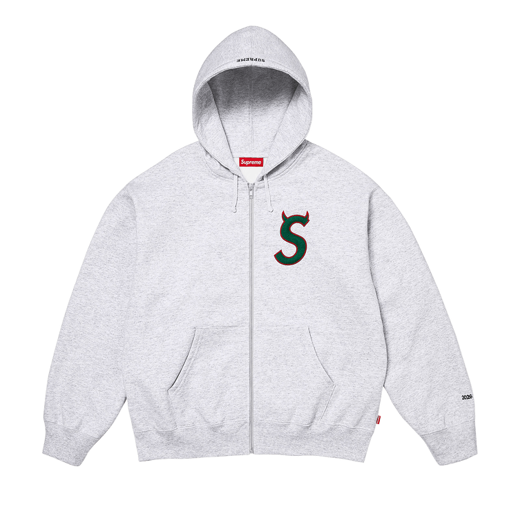 Supreme Devil S Logo Zip Up Hooded Sweatshirt 'Ash Grey'