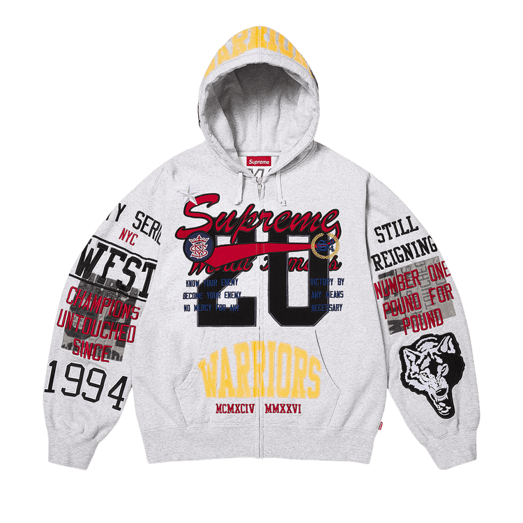 Supreme Warriors Appliqué Zip Up Hooded Sweatshirt 'Ash Grey'