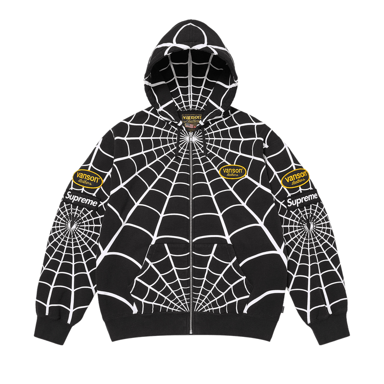 Supreme x Vanson Leathers Spider-Man Zip Up Hooded Sweatshirt 'Black'
