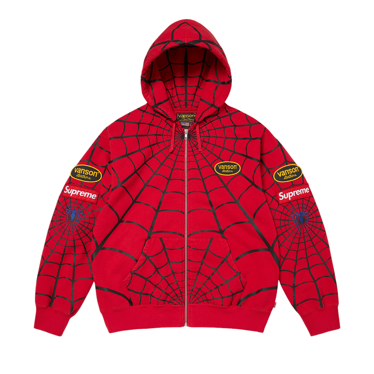 Supreme x Vanson Leathers Spider-Man Zip Up Hooded Sweatshirt 'Red'