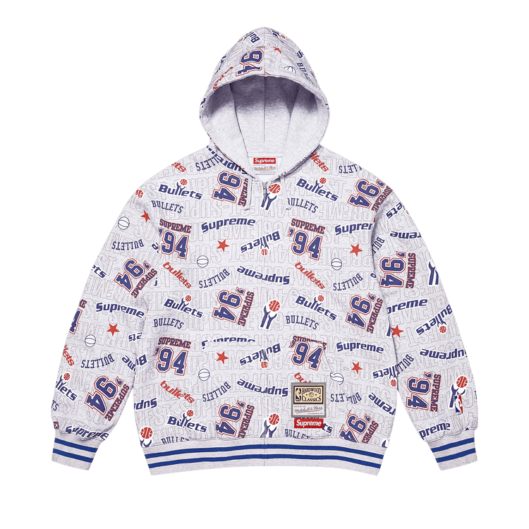 Supreme x Mitchell & Ness Teams Zip Up Hooded Sweatshirt 'Ash Grey'