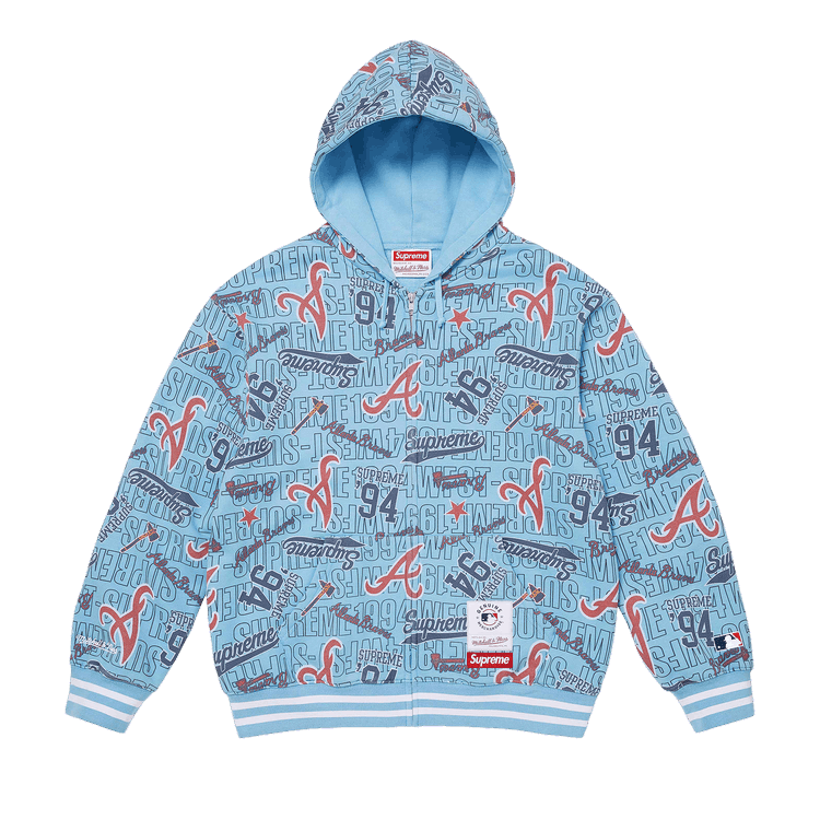 Supreme x Mitchell & Ness Teams Zip Up Hooded Sweatshirt 'Light Blue'