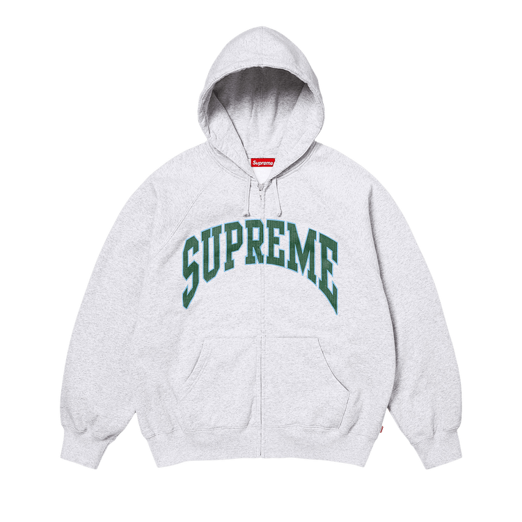 Supreme Cracked Raglan Zip Up Hooded Sweatshirt 'Ash Grey'