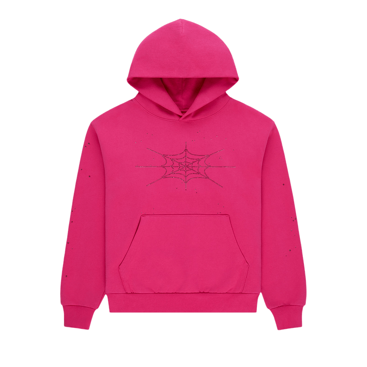 Sp5der Rhinestone Silk Hoodie 'Pink'