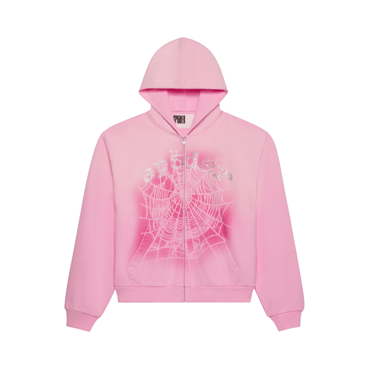 Sp5der OG Web V2 Spray Zip Hoodie 'Light Pink'