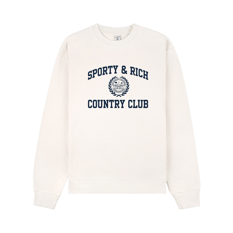 Sporty & Rich Varsity Crest Crewneck 'Ecru/Navy'