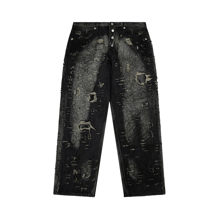 Thug Club Hard-Washed Damaged Denim Pants 'Black'