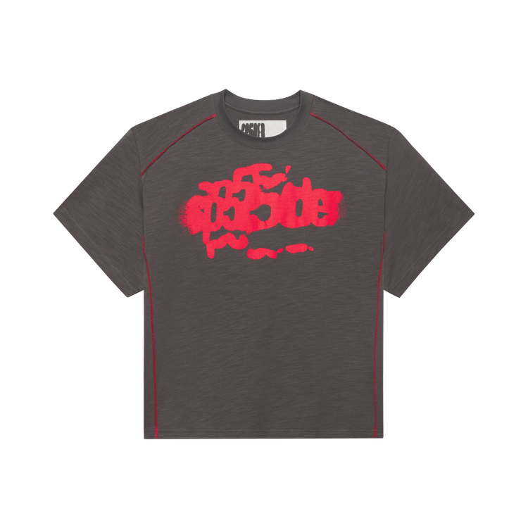 Sp5der Slate Contrast Stitch Slub Tee 'Black'