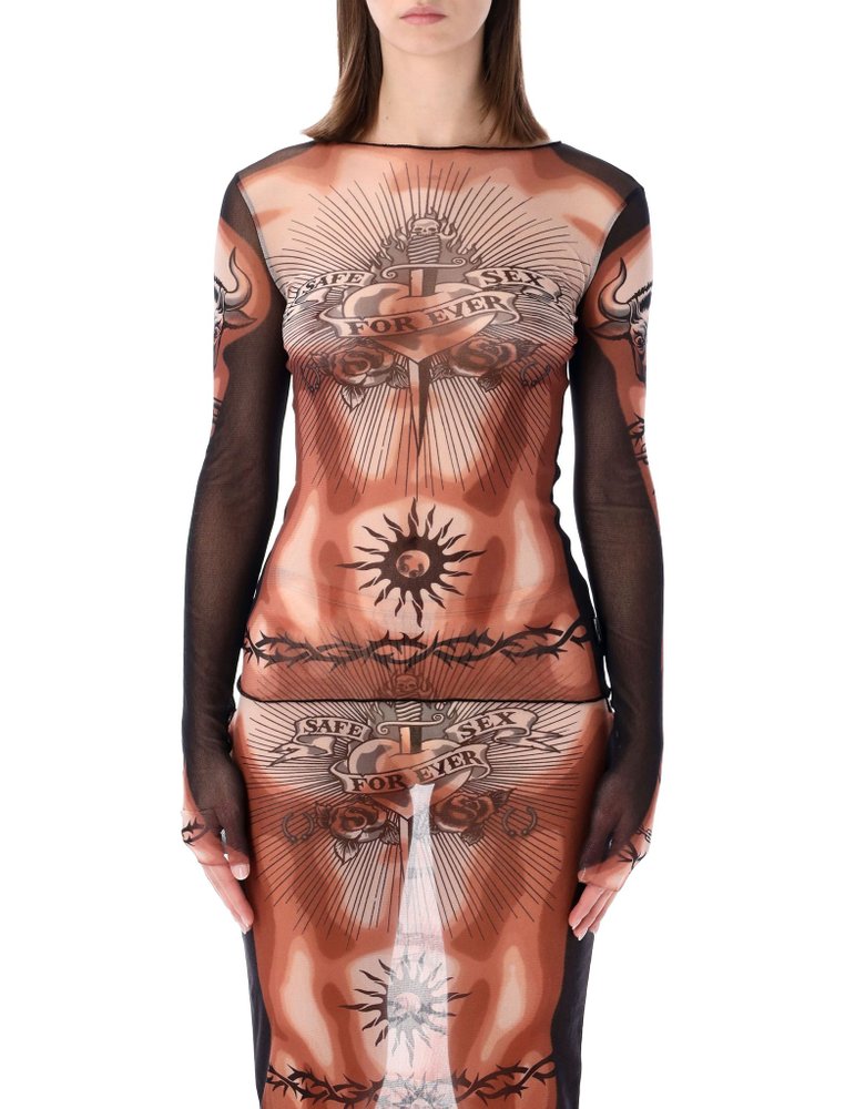 Jean Paul Gaultier Re-Edition Safe Sex Tattoo Tulle Top