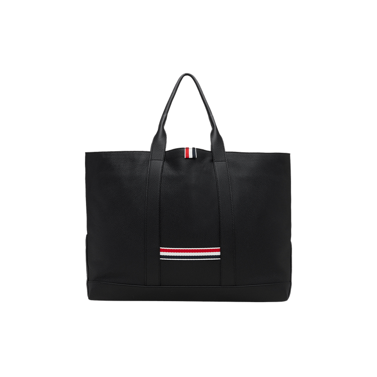 Thom Browne Medium Tool Tote Bag In Soft Pebble Grain Leather 'Black'