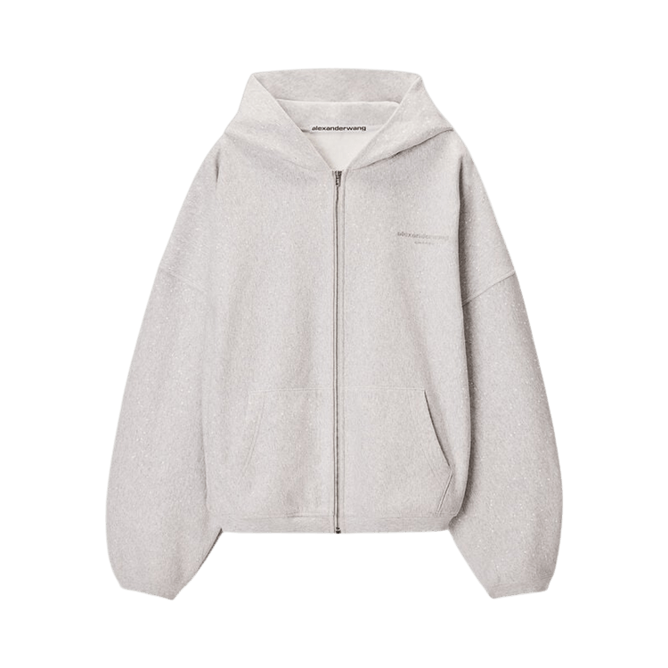 Alexander Wang Allover Hotfix Oversized Zip-Up Hoodie 'Light Heather Grey'