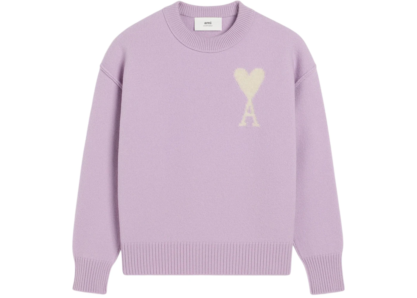 Ami Paris de Coeur Felted Merino Wool Sweater Lilac/Off White