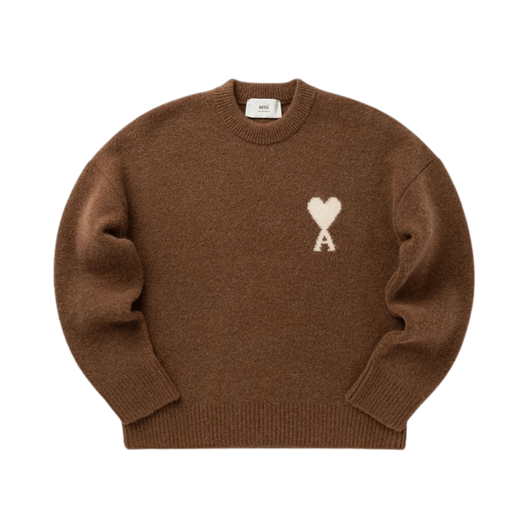 Ami Quota Crewneck Sweater With De Coeur 'Marron Chocolat/Ecru'