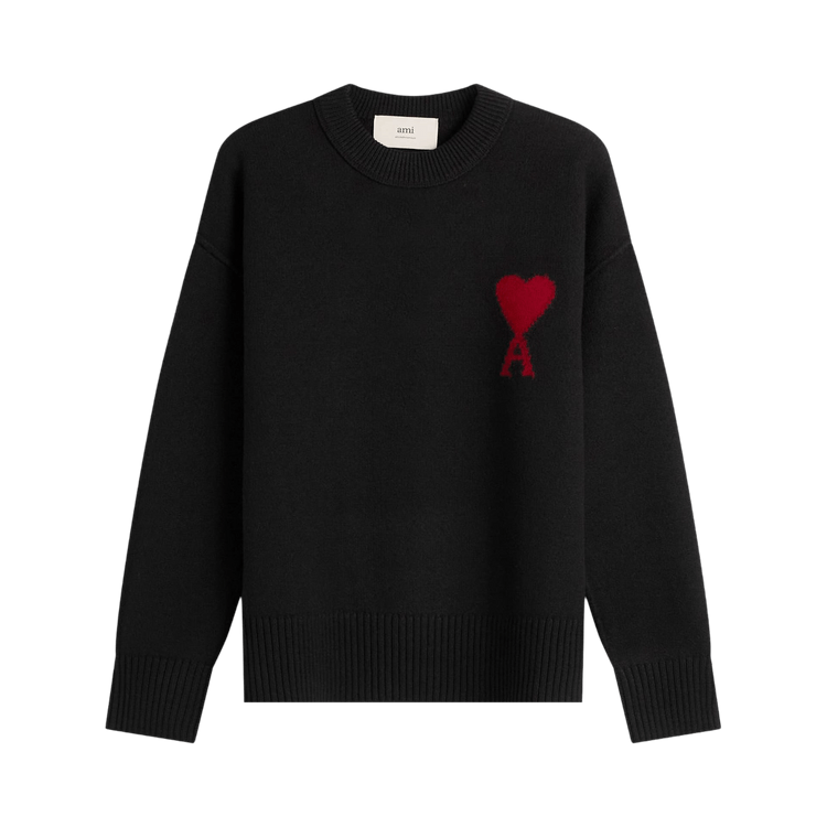 Ami Crewneck Sweater With Contrasted De Coeur 'Noir/Rouge'