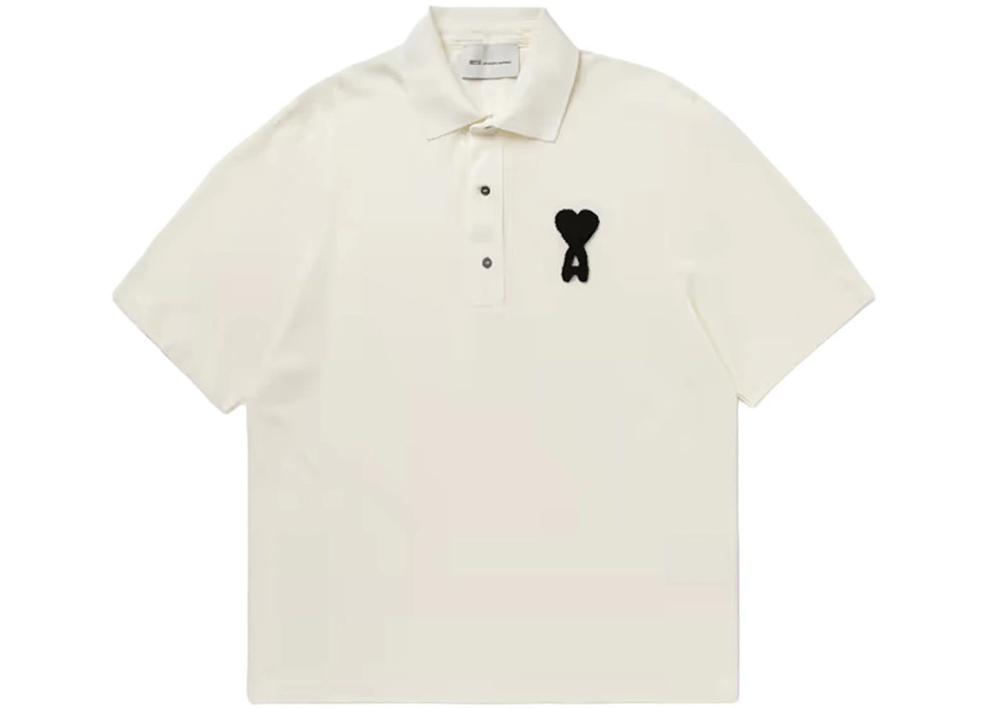 Ami Paris Ami De Coeur Knitted Patch Boxy Fit Polo Shirt Cream White