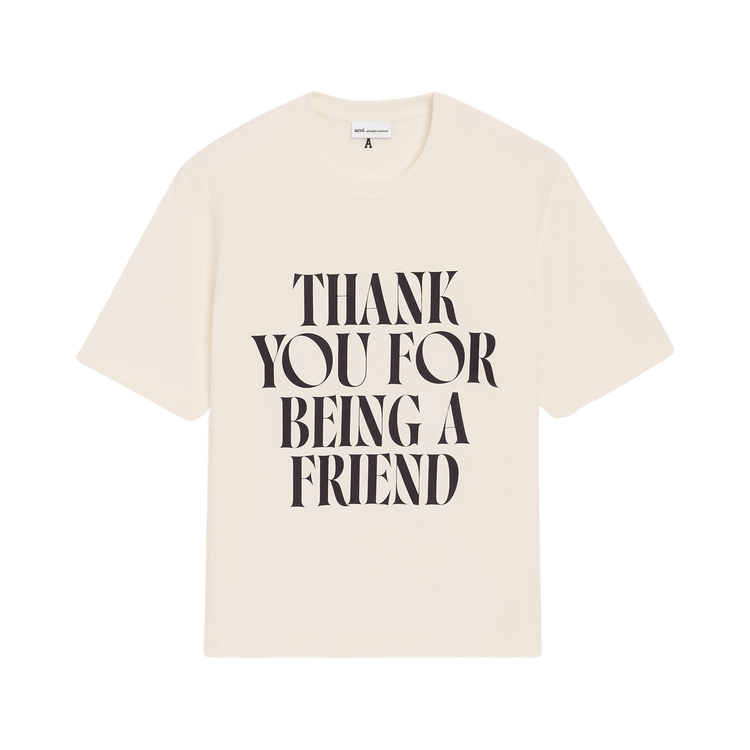 Ami White Cotton Thank You For Being A Friend Print T-Shirt 'White Cream'