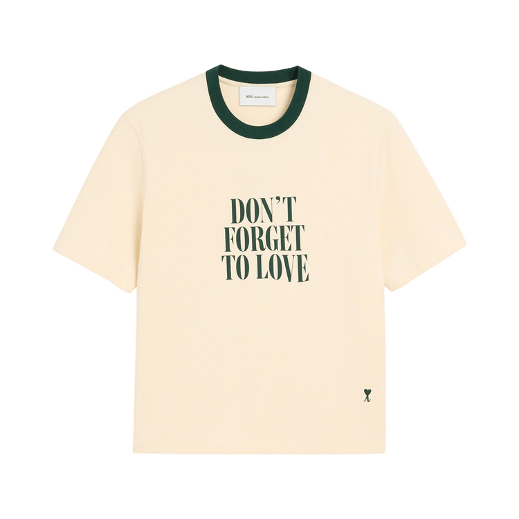 Ami Ecru Printed Cotton "Don't Forget To Love" T-Shirt 'Ivory'
