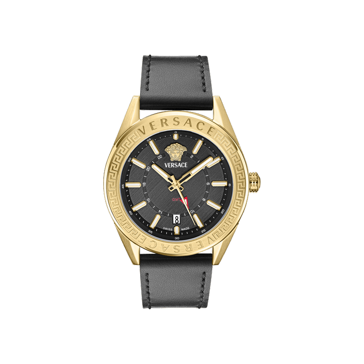 Versace V Code GMT Leather Watch 'Gold'