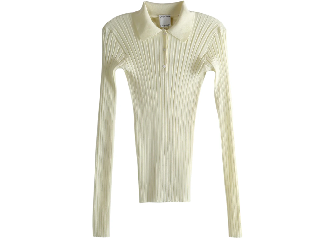 Calvin Klein Women's Merino Rib Knt Polo Shirt Pale Citron