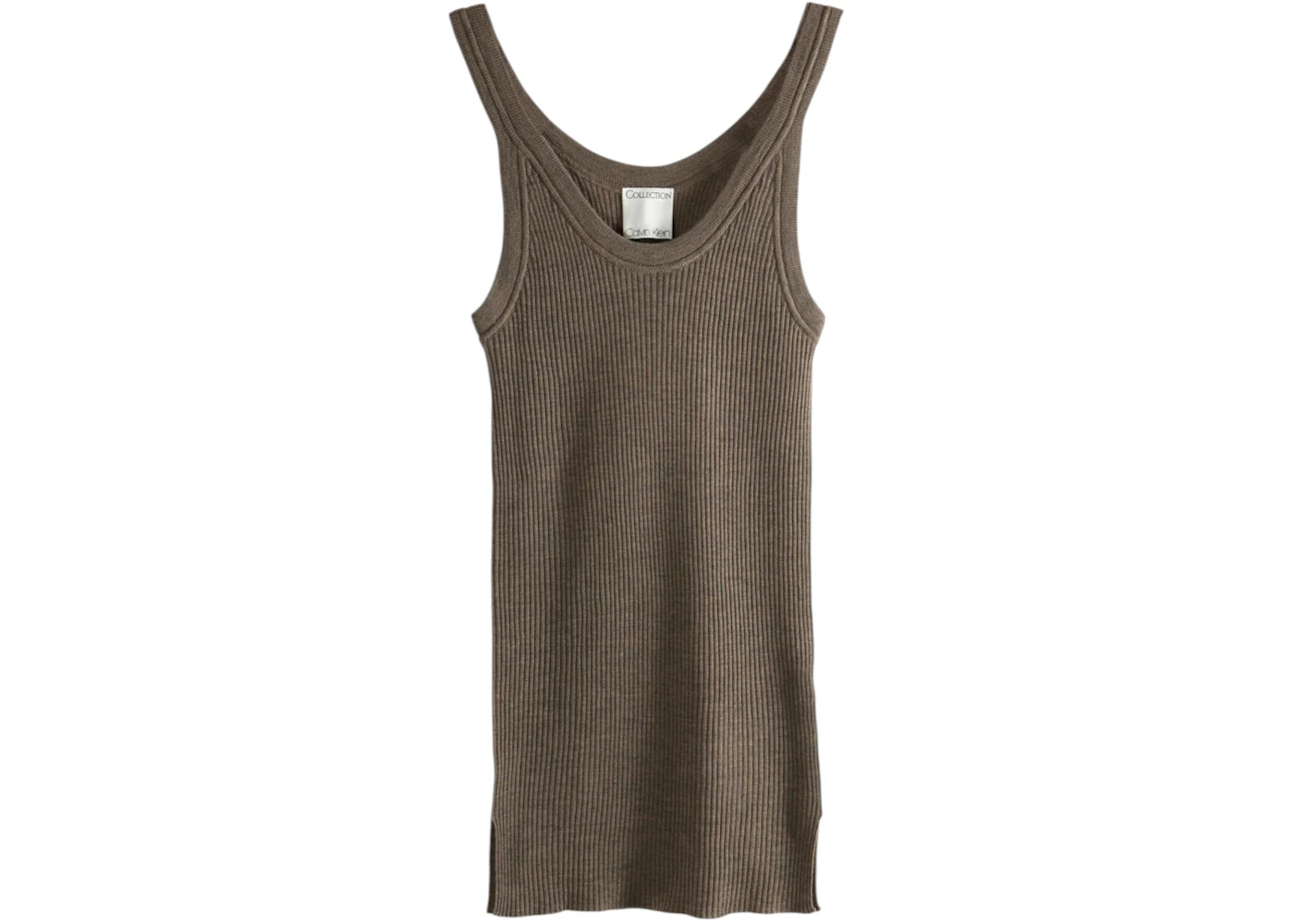 Calvin Klein Women's Fine Merino Ribbed Tank Top Fudge Melange
