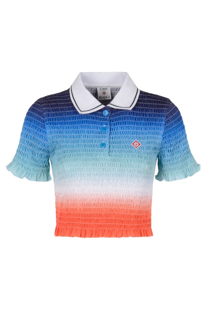 Casablanca Gradient Shirred Polo Top