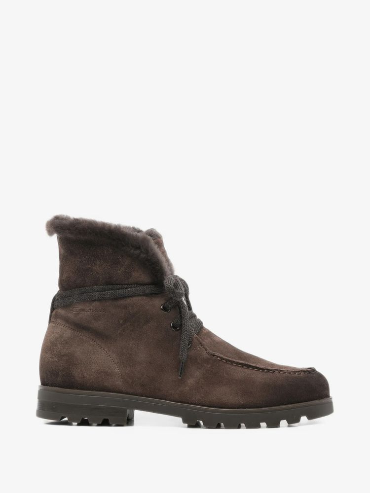 Santoni Shearling Lined Lace-Up Boots