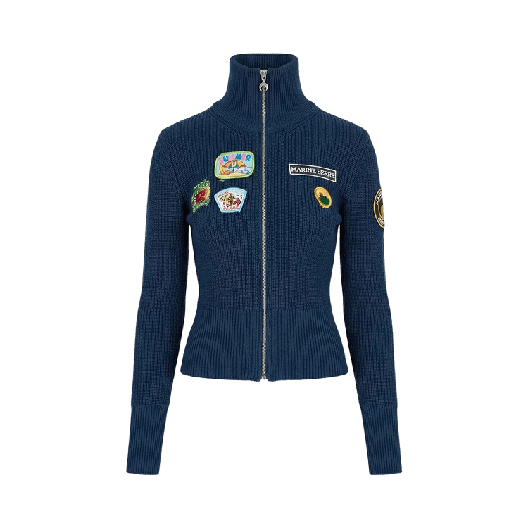 Marine Serre UPC Patch Cardigan 'Blue Petrol'
