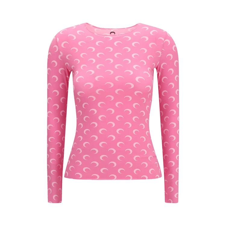 Marine Serre Moon Printed Jersey Long-Sleeve Crewneck Top 'Pink'