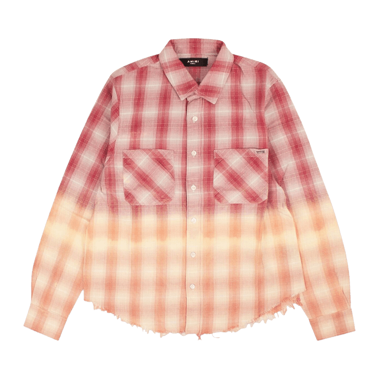 Amiri Ombre Lurex Plaid Raw Edge Shirt 'Red'
