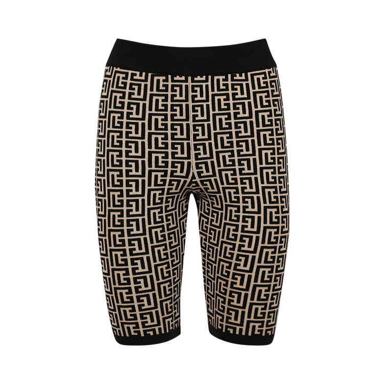 Balmain Monogram Knit Cyclist Shorts 'Black/White'