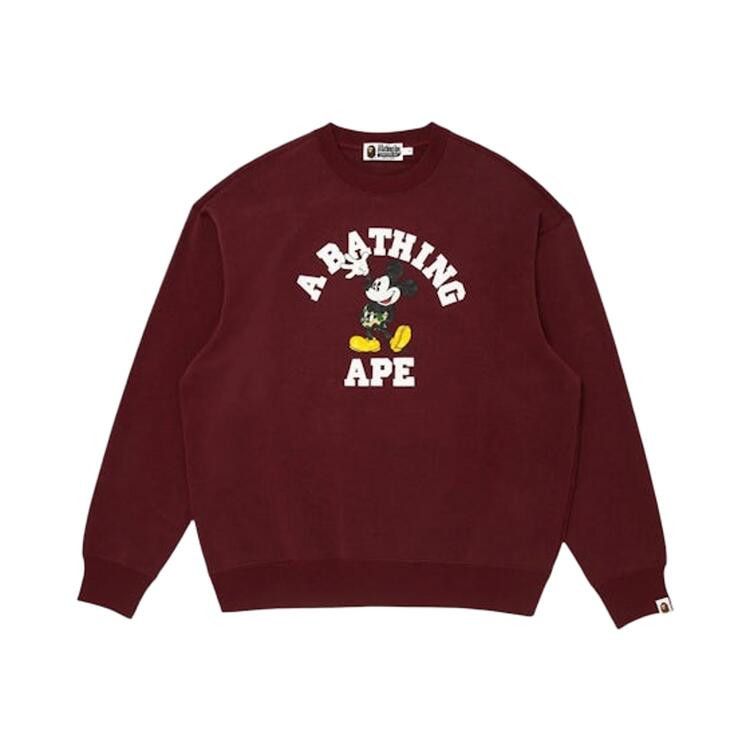 BAPE X Disney Mickey Mouse College Relaxed Fit Crewneck 'Burgundy'