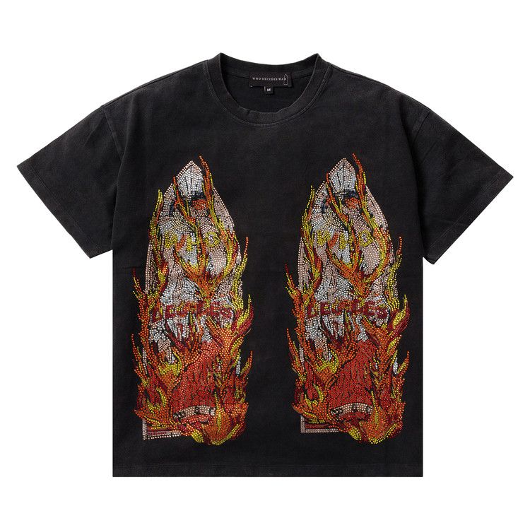 Who Decides War Rhinestone Flame Glass Jersey T-Shirt 'Coal'