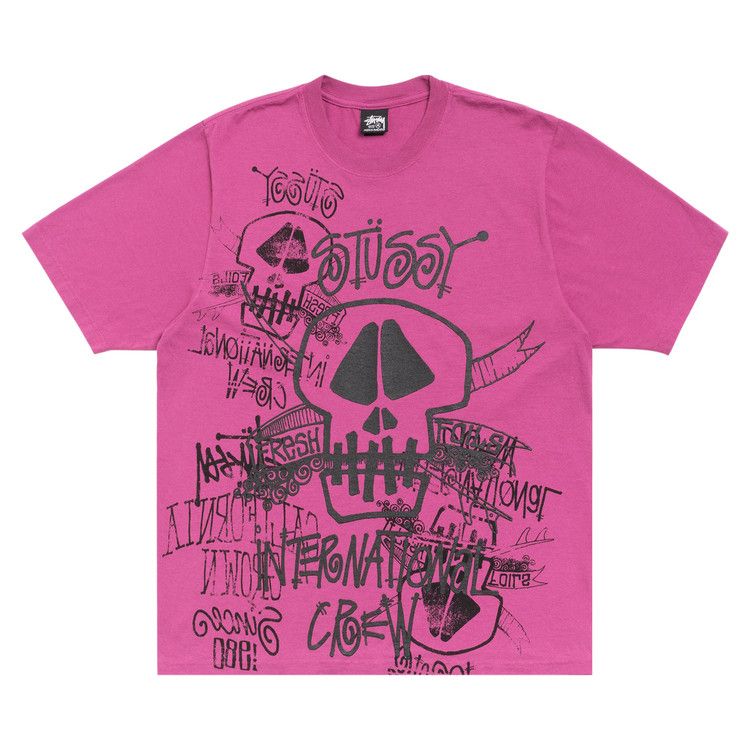 Stussy Skulls Tee Pigment Dyed 'Berry'
