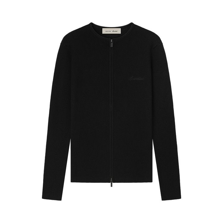 Fear of God Essentials Signature Rib Knit Fitted Long Sleeve Zip Up Tee 'Vintage Black'