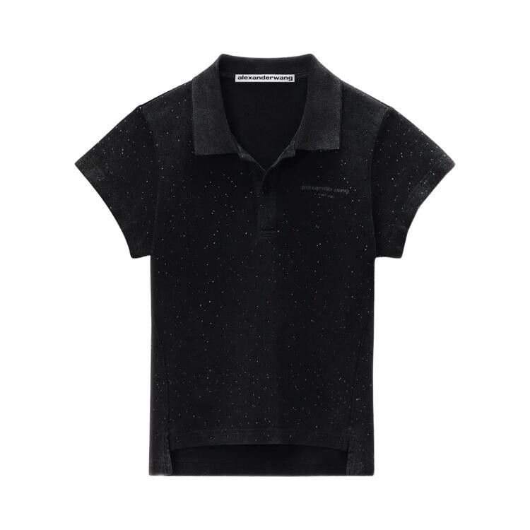 Alexander Wang Allover Hotfix Shrunken Polo Tee 'Washed Black'