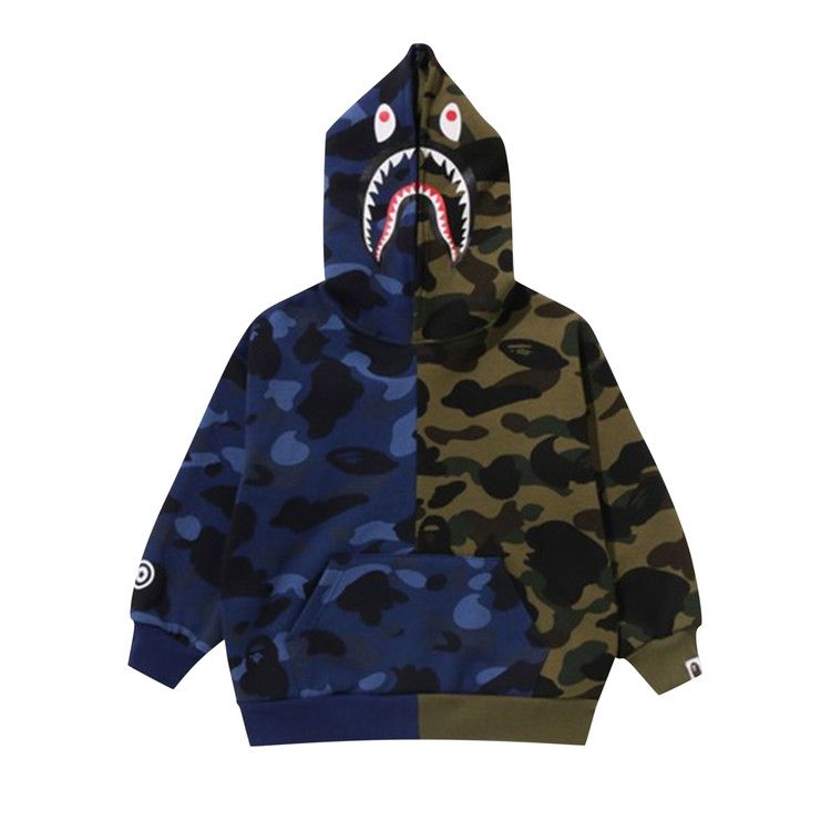 BAPE Split Camo Shark Relaxed Fit Pullover Hoodie 'Navy Green'