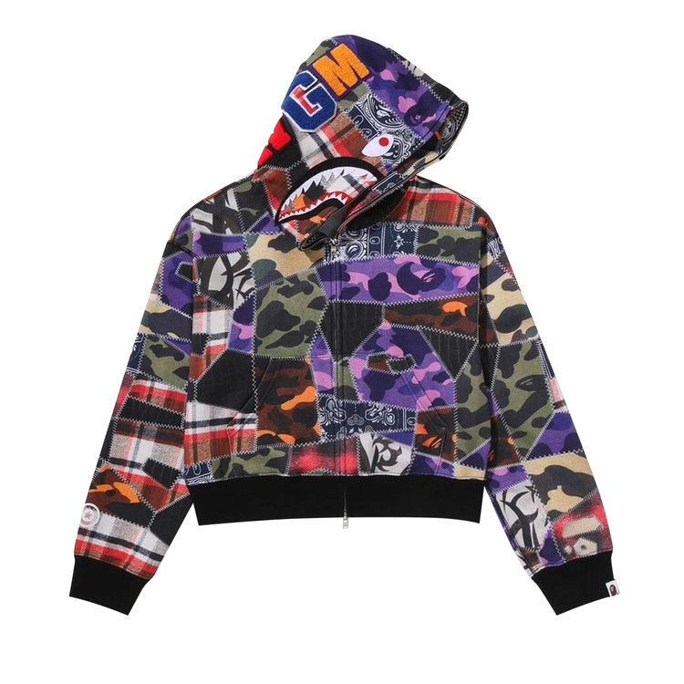BAPE Crazy Patch Boxy Cropped Shark Full Zip Hoodie 'Multi'