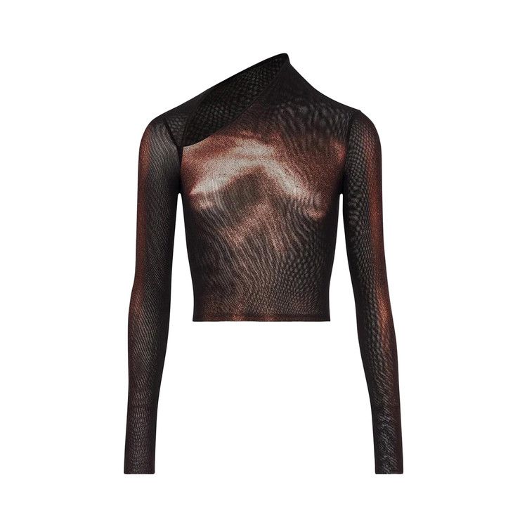 Jean Paul Gaultier Mesh Asymetric Collar Crop Top 'Black/Brown'
